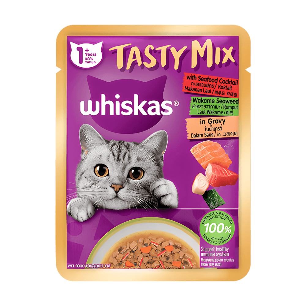 Whiskas Tasty Mix Seafood Cocktail with Wakame in Gravy 70g