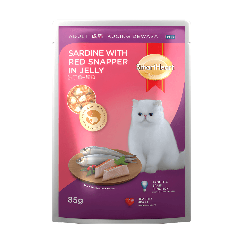 SmartHeart Adult Cat Pouch Sardine with Red Snapper in Jelly 85g